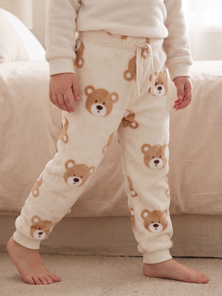 Juniors Crew Neck Long Sleeves Pyjama Set with Bear Print