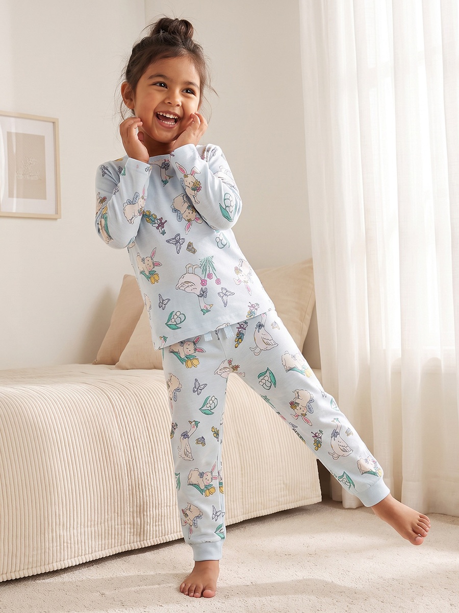 Pack of 3 Juniors Cotton Crew Neck Long Sleeves Pyjama Set with Assorted Print