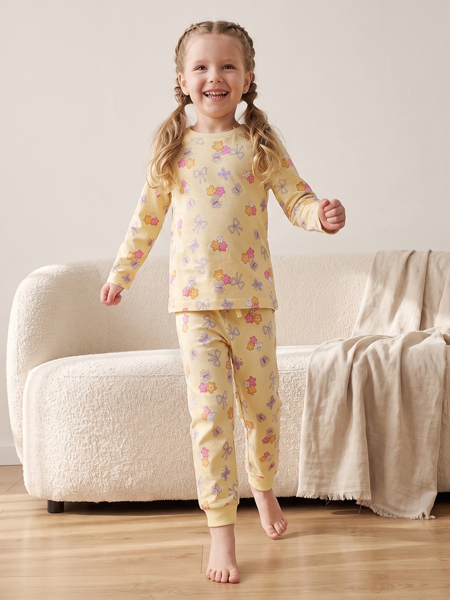 Pack of 3 Juniors Cotton Crew Neck Long Sleeves Pyjama Set with Assorted Print