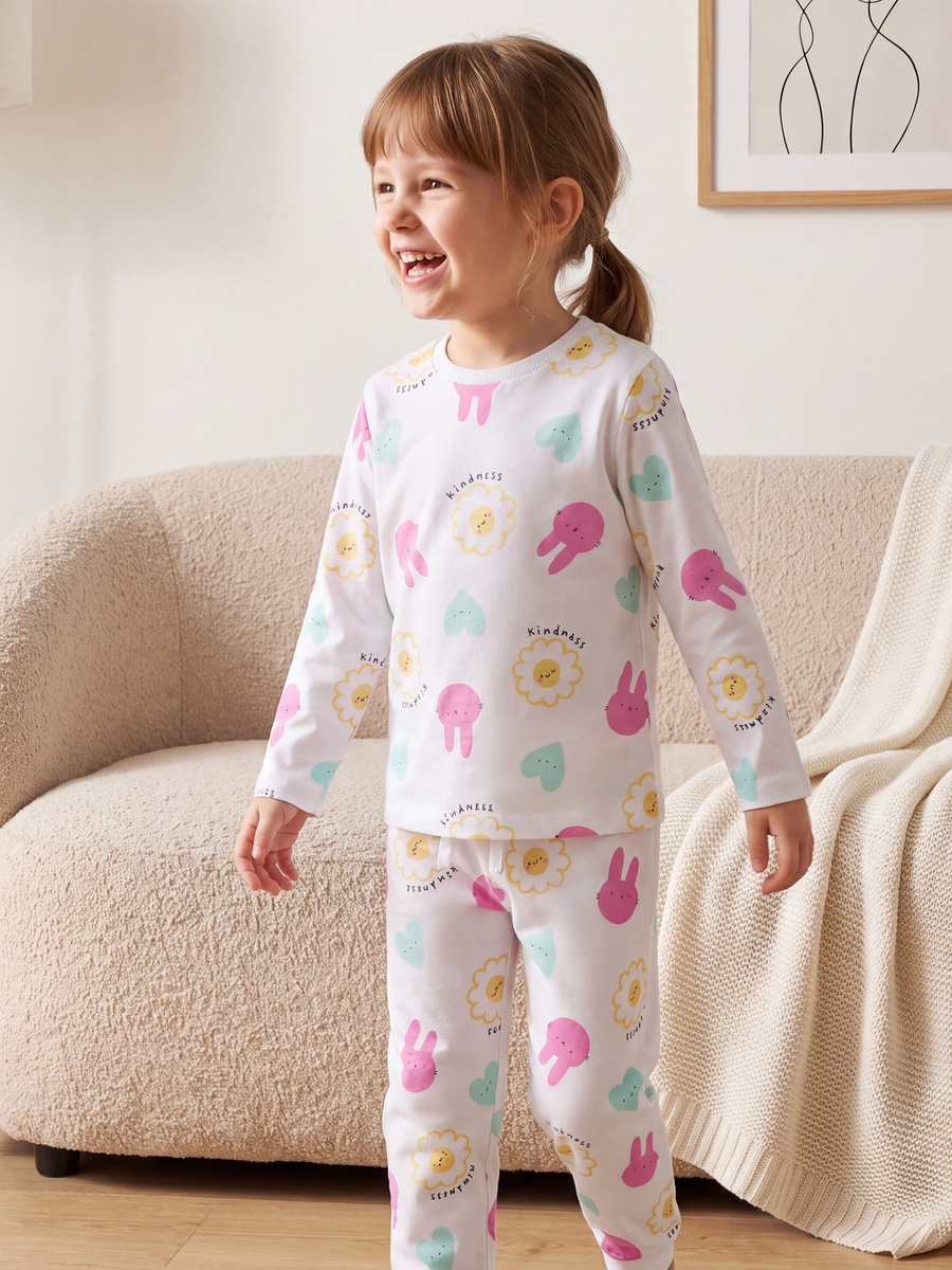Pack of 3 Juniors Cotton Crew Neck Long Sleeves Pyjama Set with Assorted Print