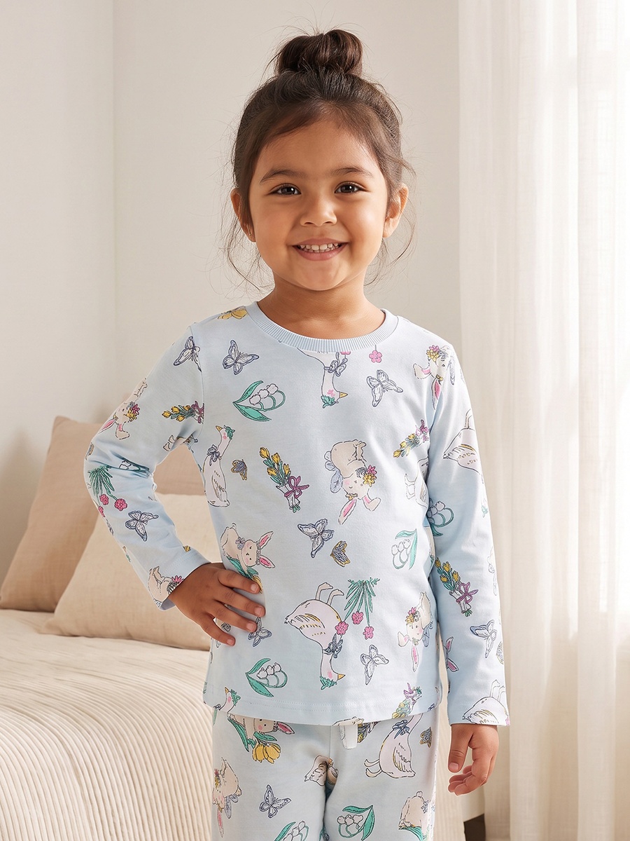 Pack of 3 Juniors Cotton Crew Neck Long Sleeves Pyjama Set with Assorted Print