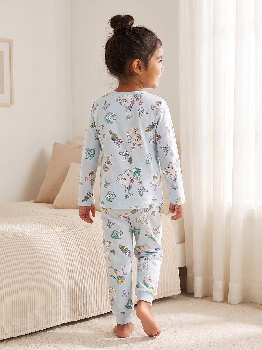 Pack of 3 Juniors Cotton Crew Neck Long Sleeves Pyjama Set with Assorted Print