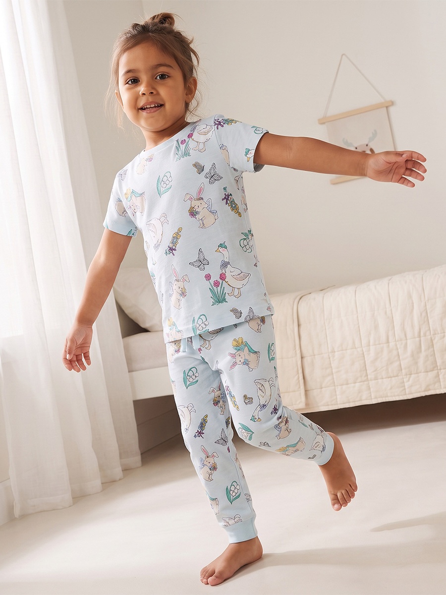 Juniors Crew Neck Short Sleeves Pyjama Set with Farm Print