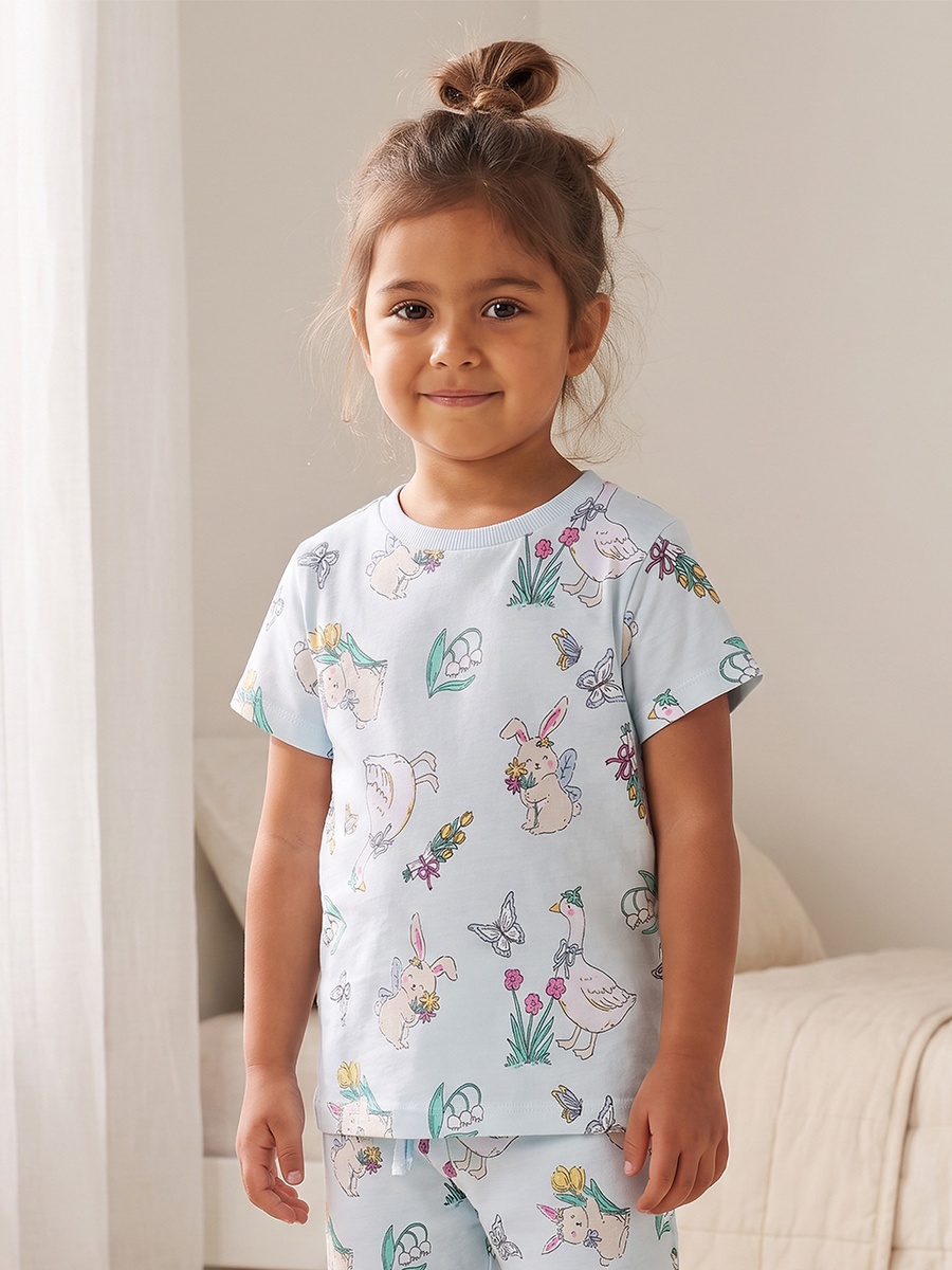 Juniors Crew Neck Short Sleeves Pyjama Set with Farm Print