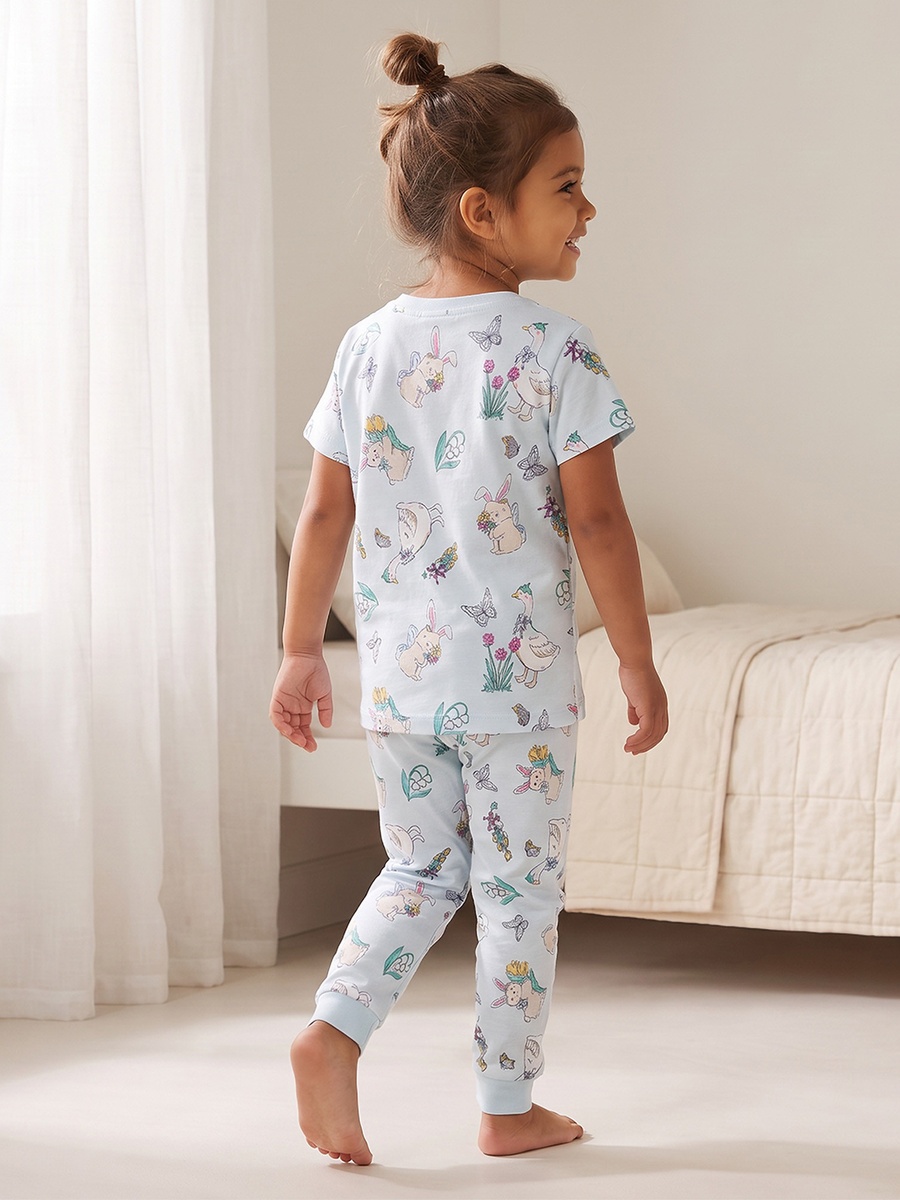 Juniors Crew Neck Short Sleeves Pyjama Set with Farm Print