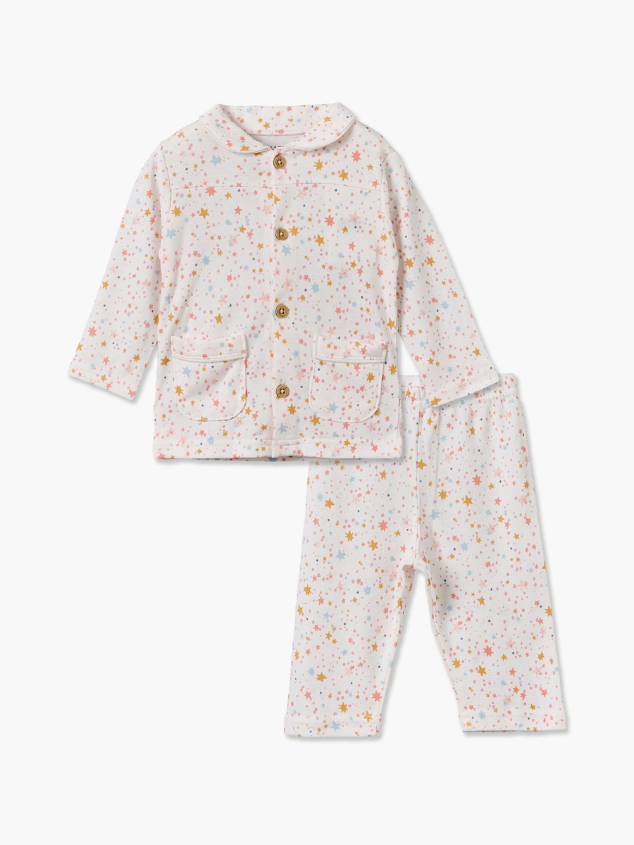Juniors Cotton Collared Long Sleeves Shirt with Pyjamas with Star Print