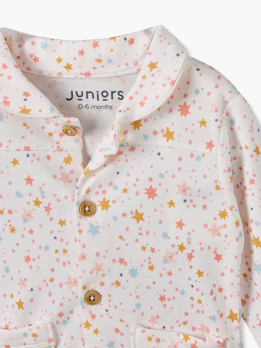 Juniors Cotton Collared Long Sleeves Shirt with Pyjamas with Star Print
