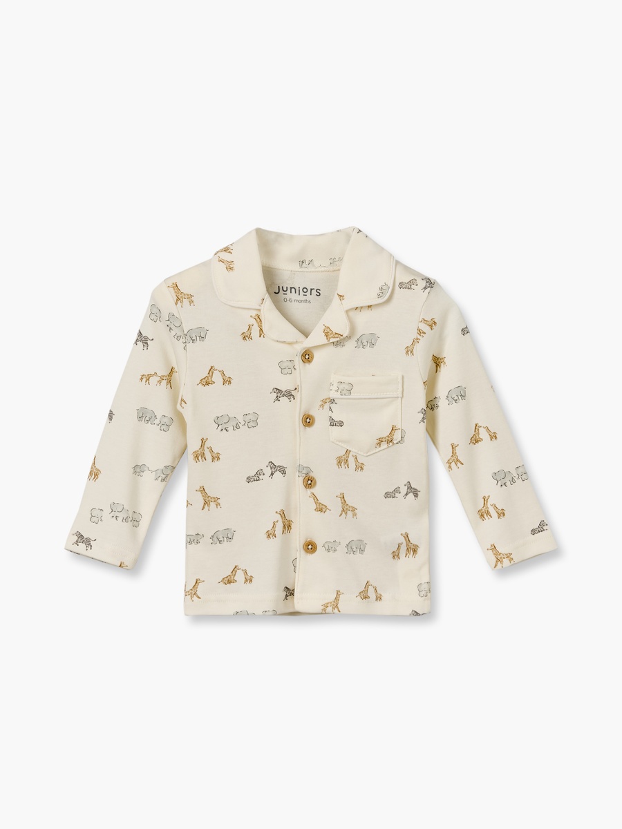 Juniors Cotton Collared Long Sleeves Pyjama Set with Safari Print