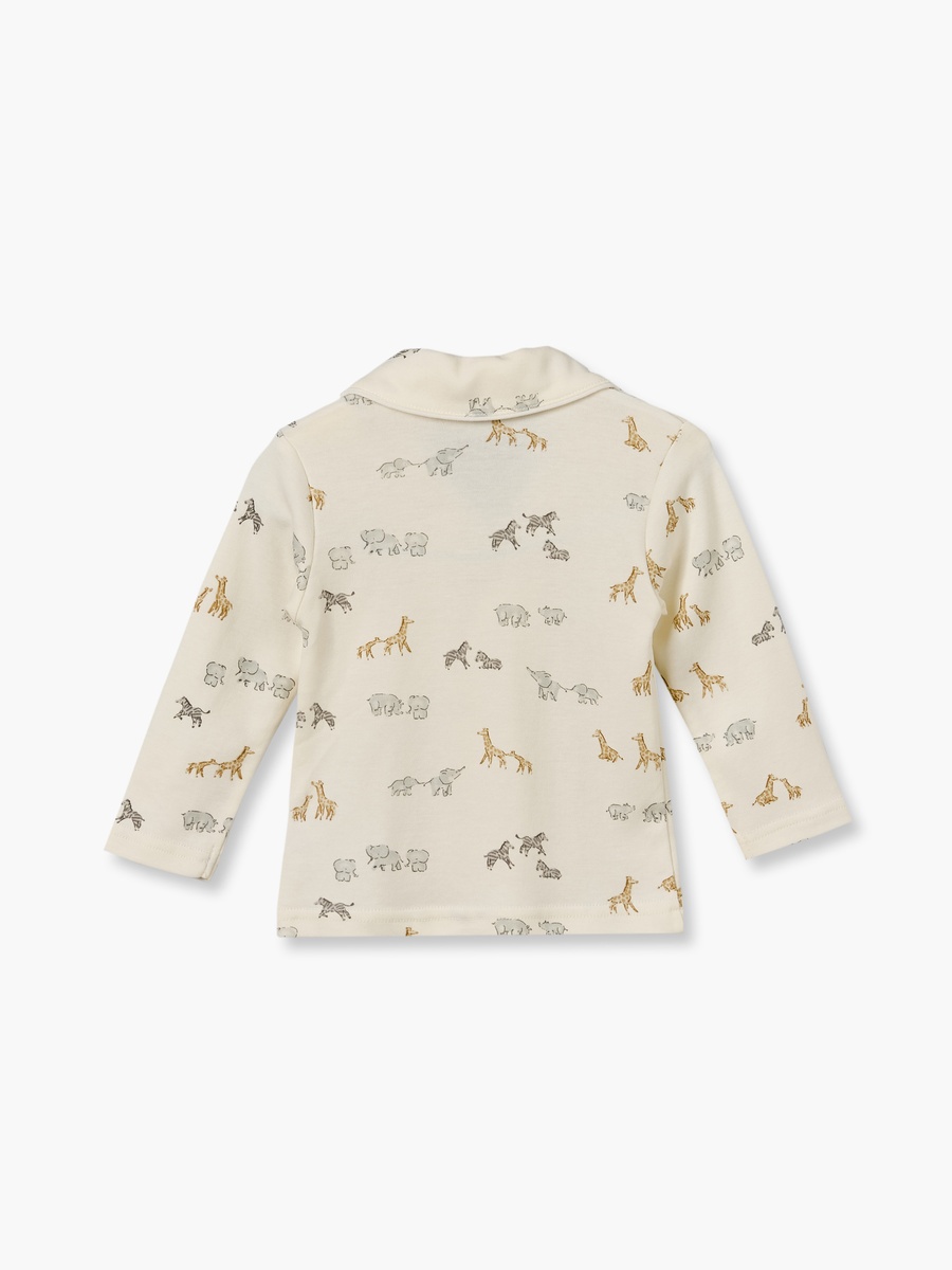 Juniors Cotton Collared Long Sleeves Pyjama Set with Safari Print