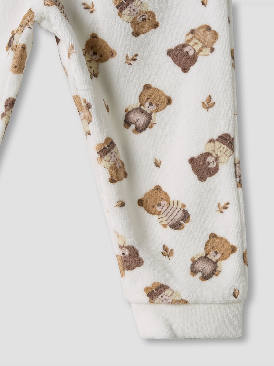 Juniors Bear Applique Long Sleeves Velour Sweatshirt and Pyjama Set