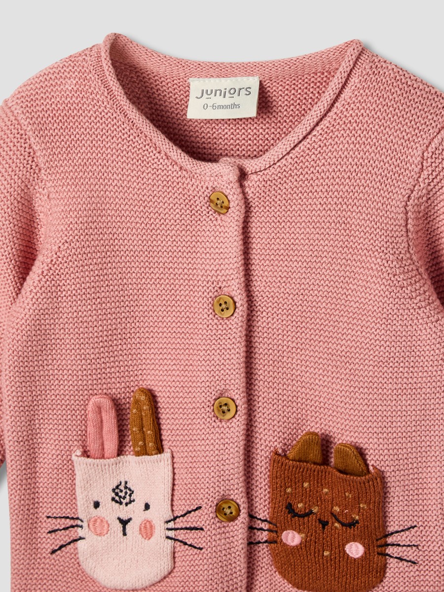 Juniors Cotton Round Neck Long Sleeves Pyjama Set with Applique Detail