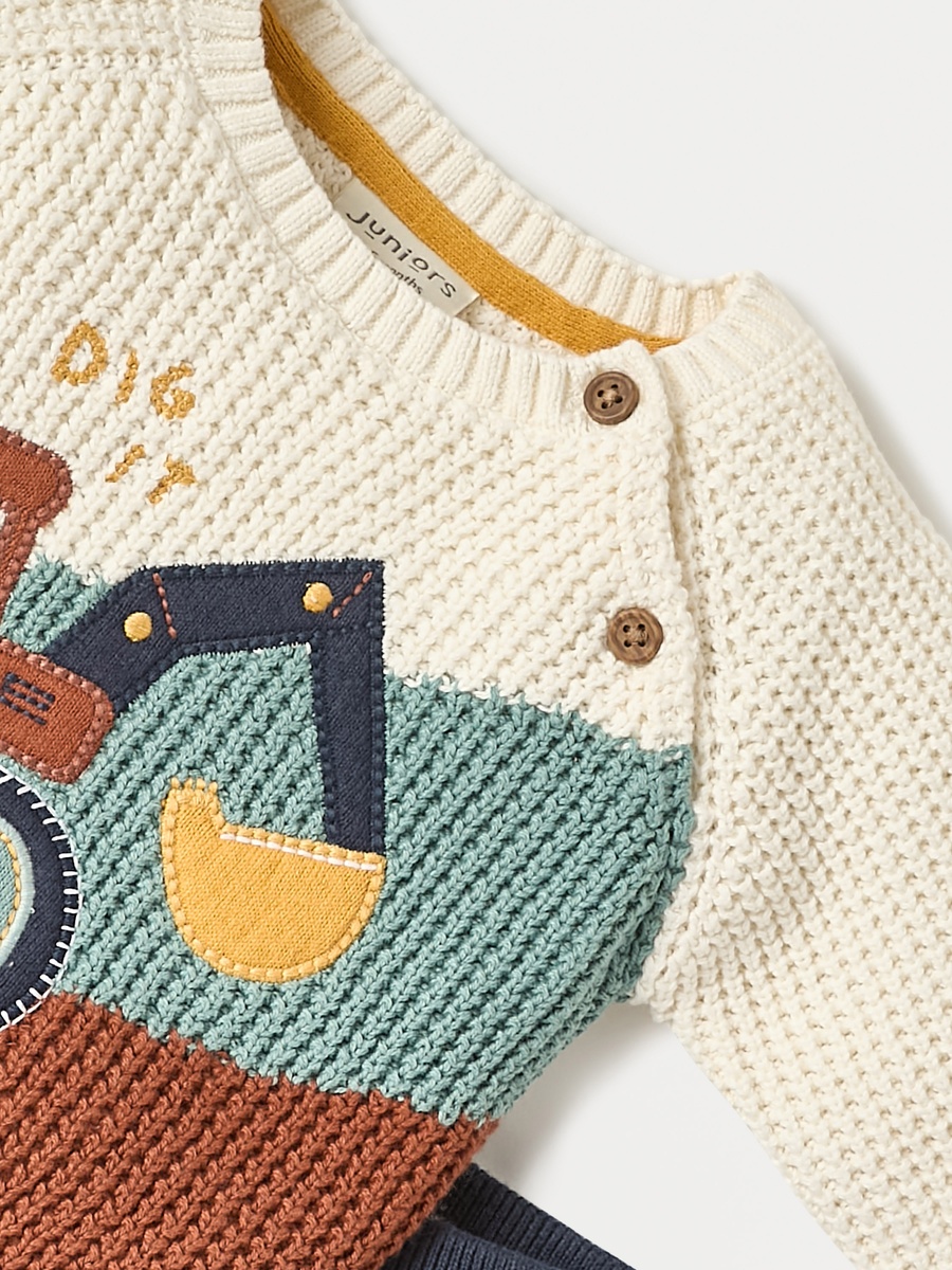 Juniors Construction Vehicle Embroidered Sweater and Pyjama Set