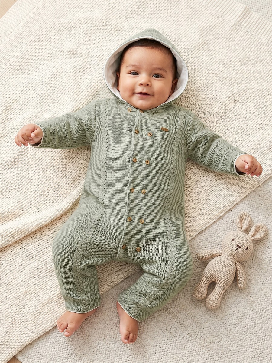 Giggles Hooded Long Sleeves Romper with Button Closure