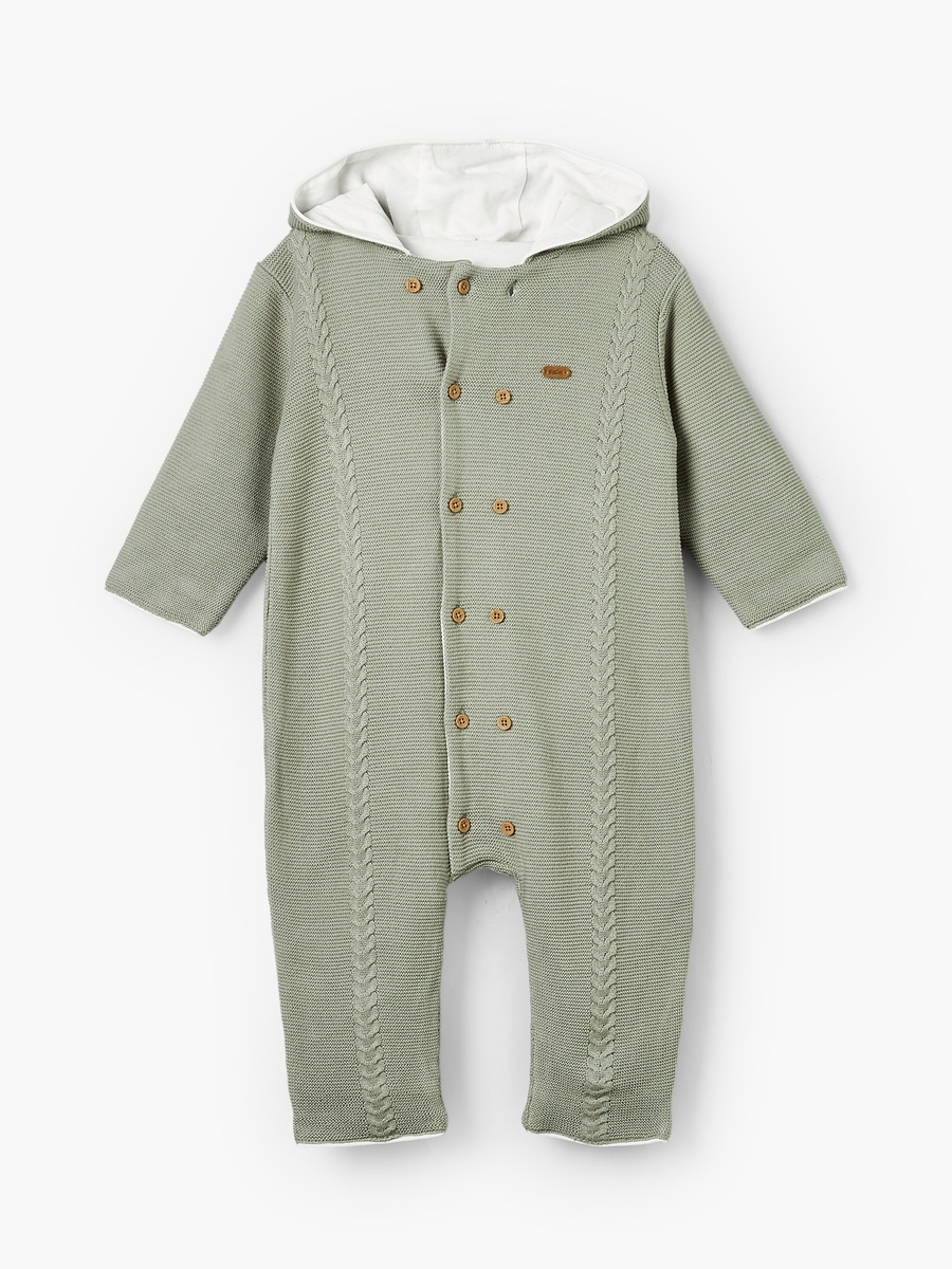 Giggles Hooded Long Sleeves Romper with Button Closure