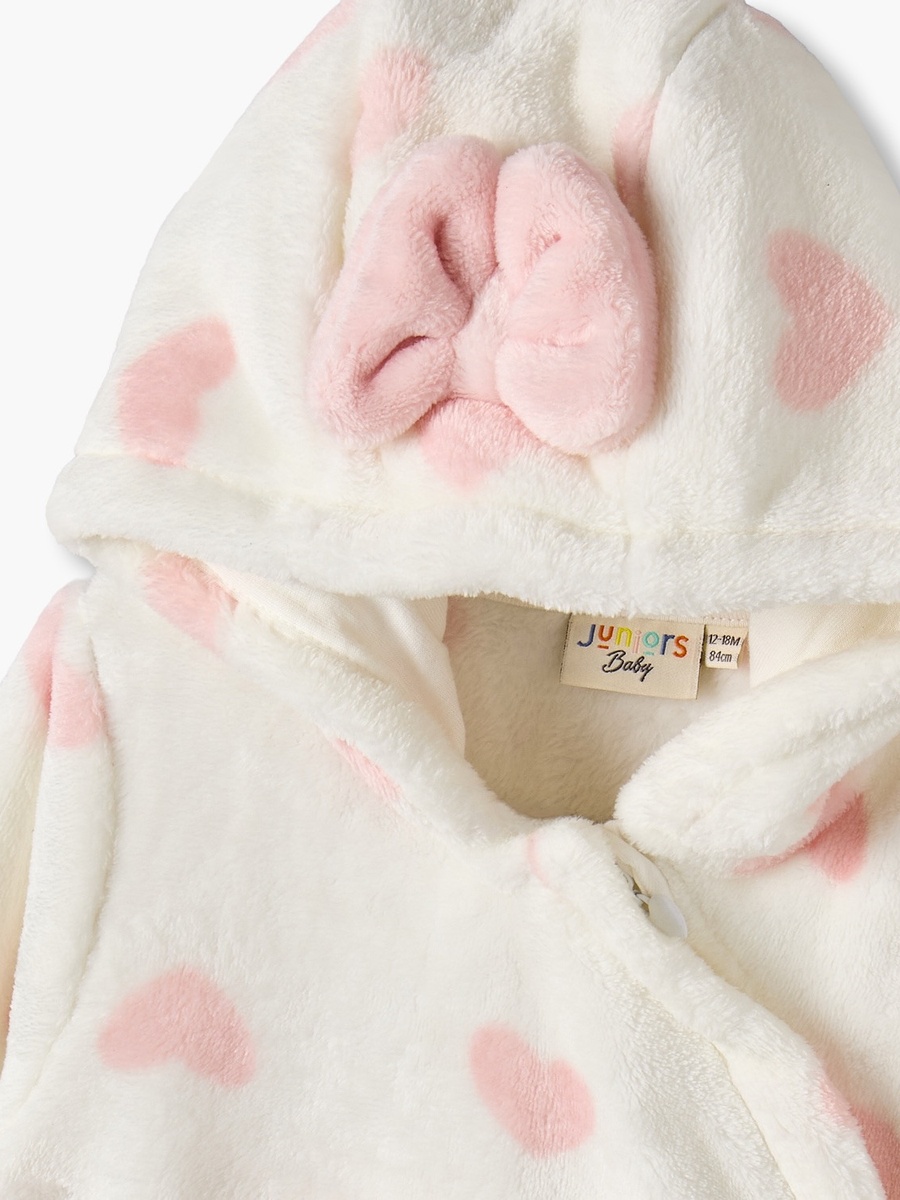 Juniors Hooded Long Sleeves Sleepsuit with Heart Print
