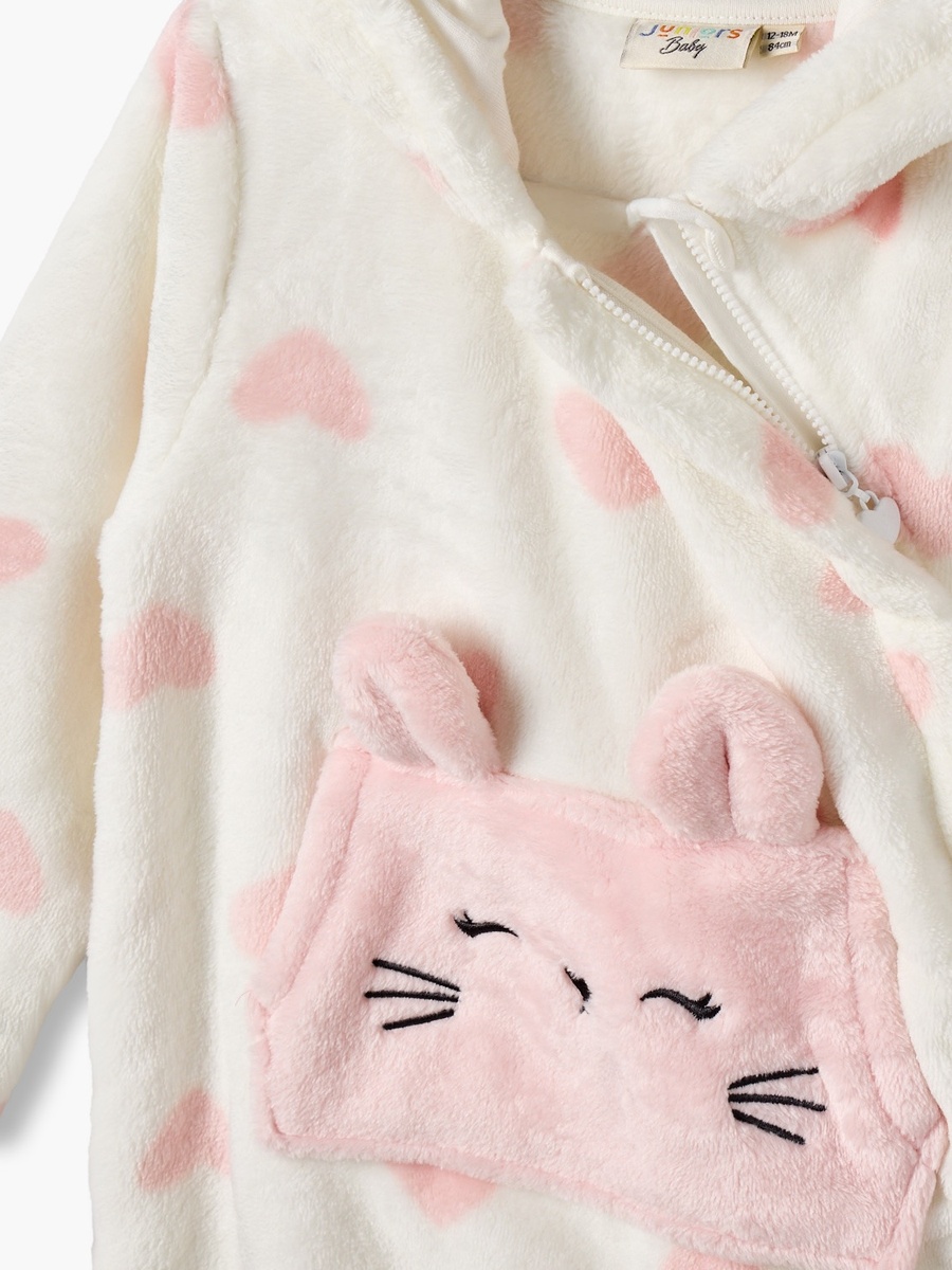 Juniors Hooded Long Sleeves Sleepsuit with Heart Print