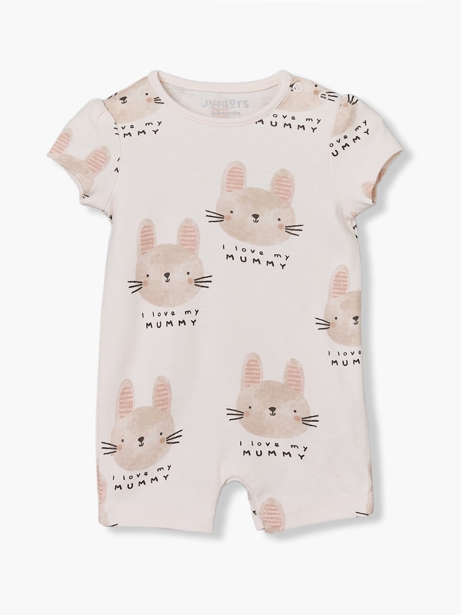 Juniors Crew Neck Short Sleeves Rompers with Rabbit Print