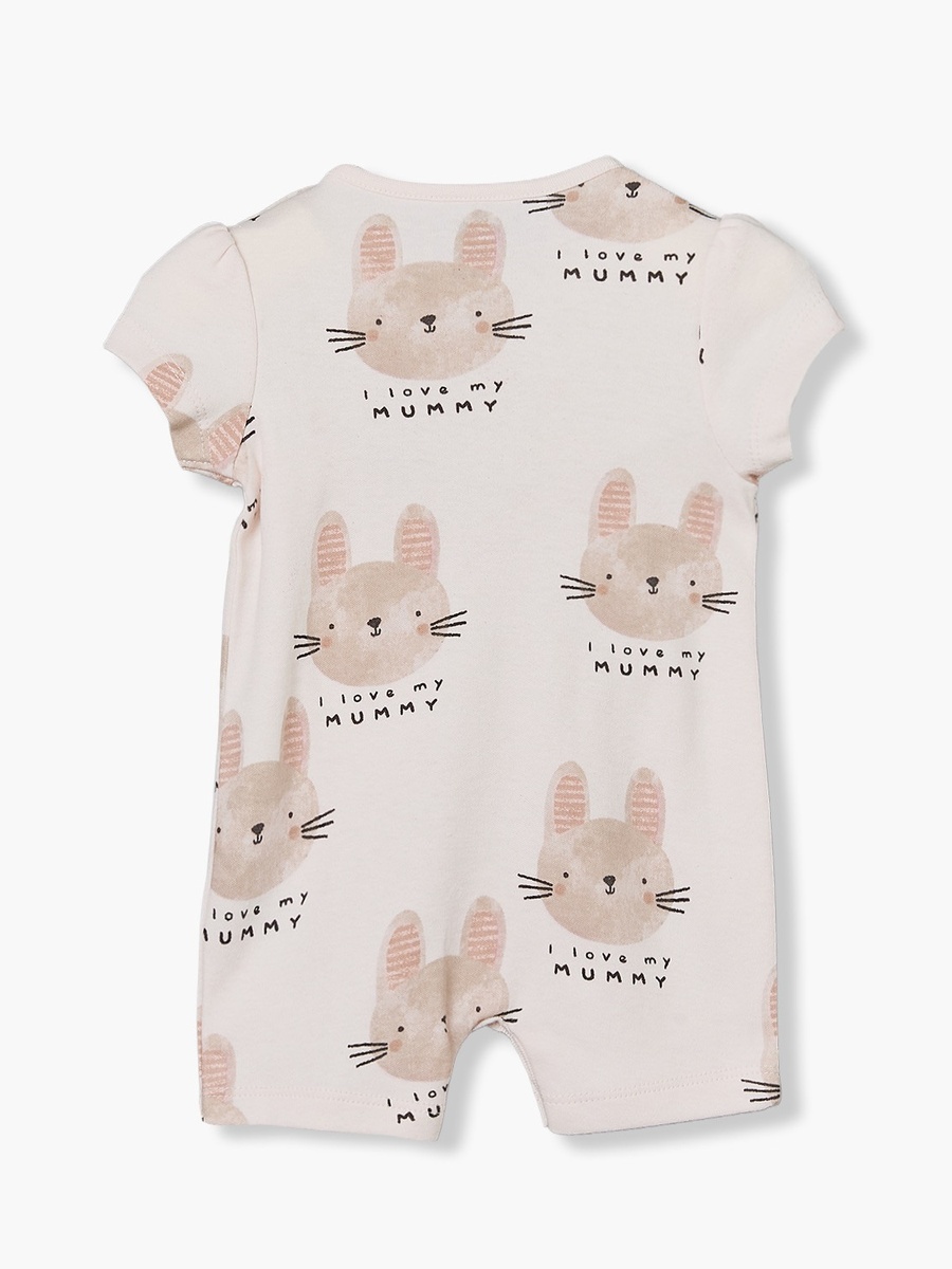 Juniors Crew Neck Short Sleeves Rompers with Rabbit Print