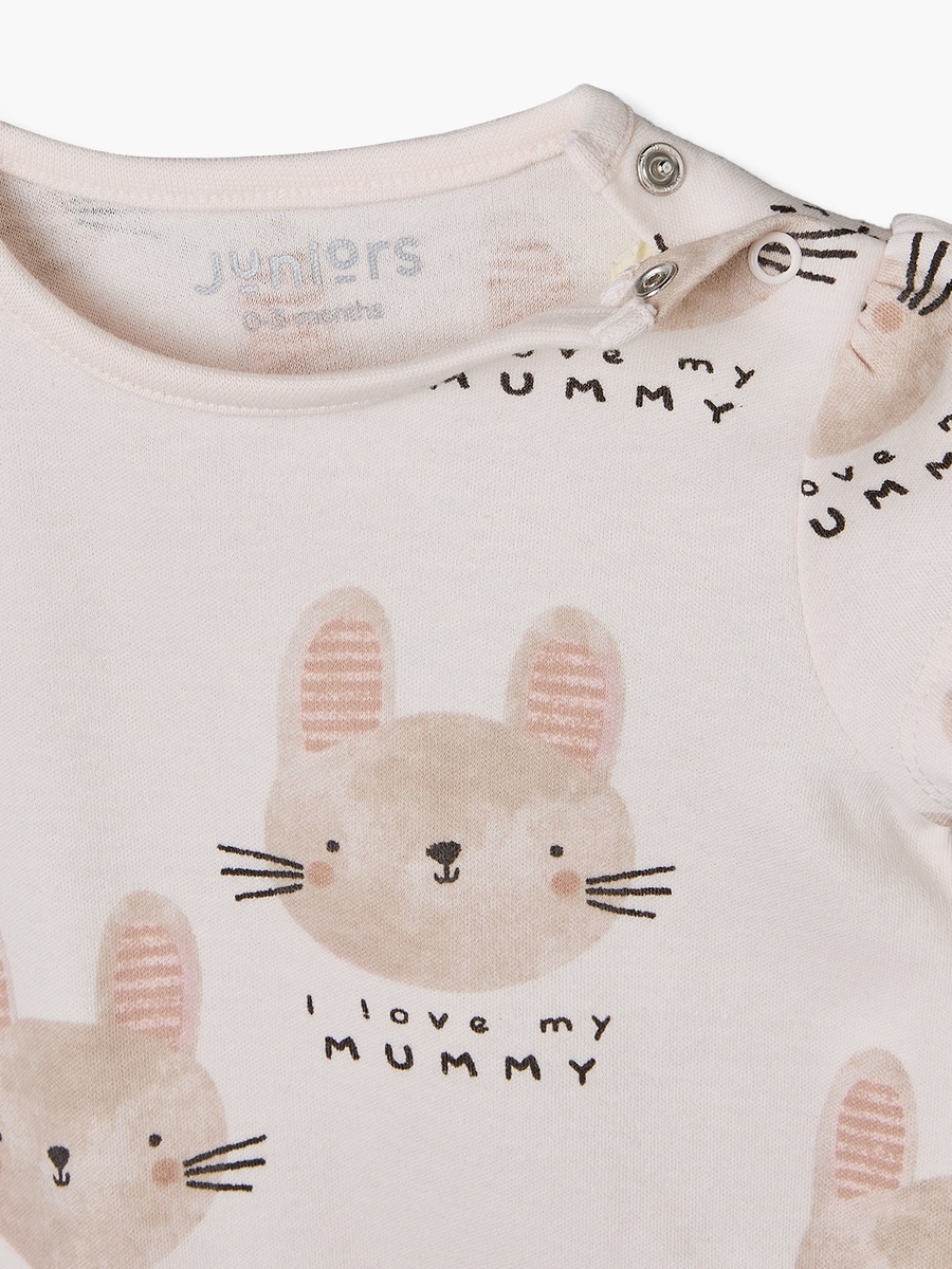 Juniors Crew Neck Short Sleeves Rompers with Rabbit Print