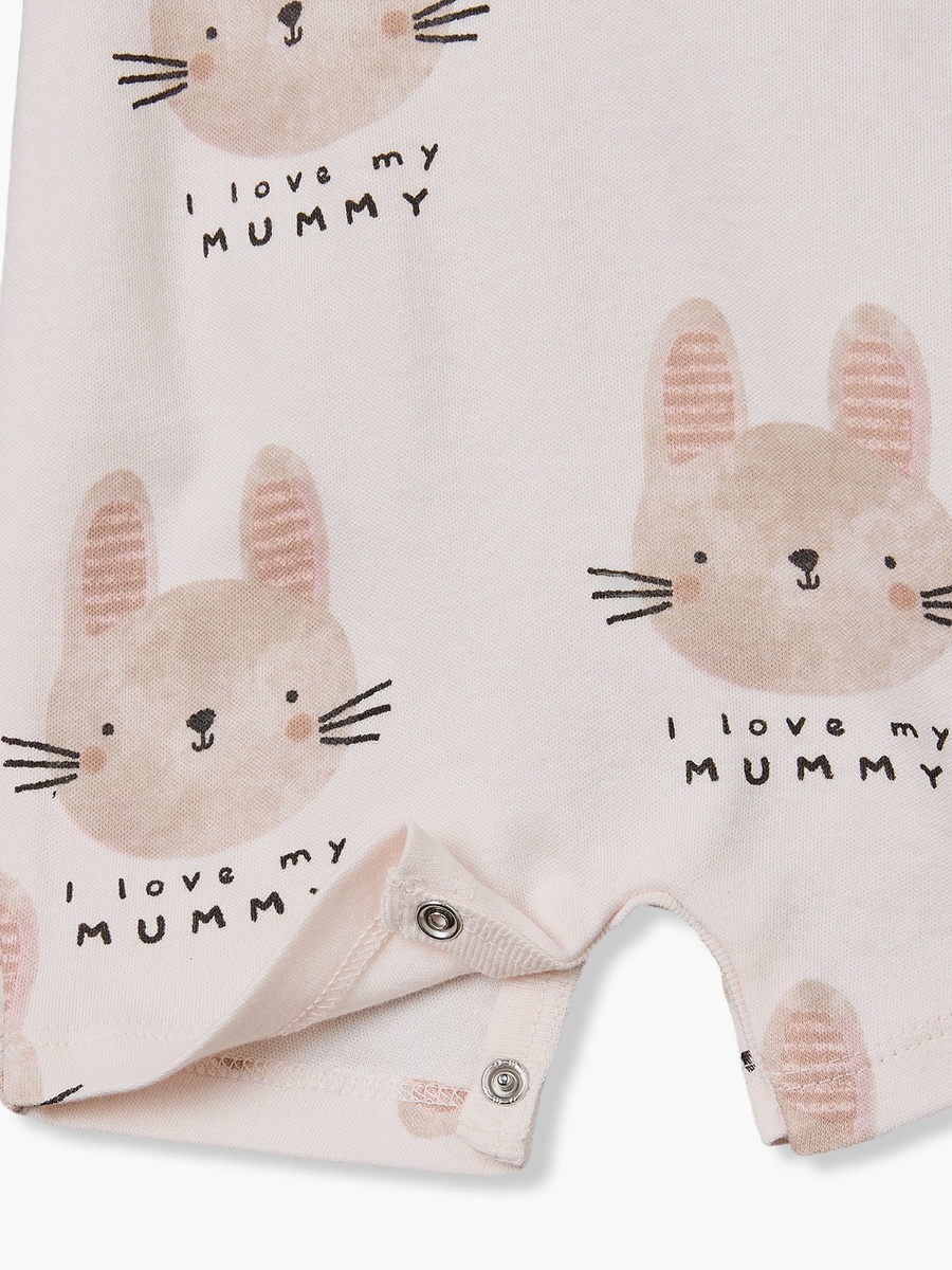 Juniors Crew Neck Short Sleeves Rompers with Rabbit Print