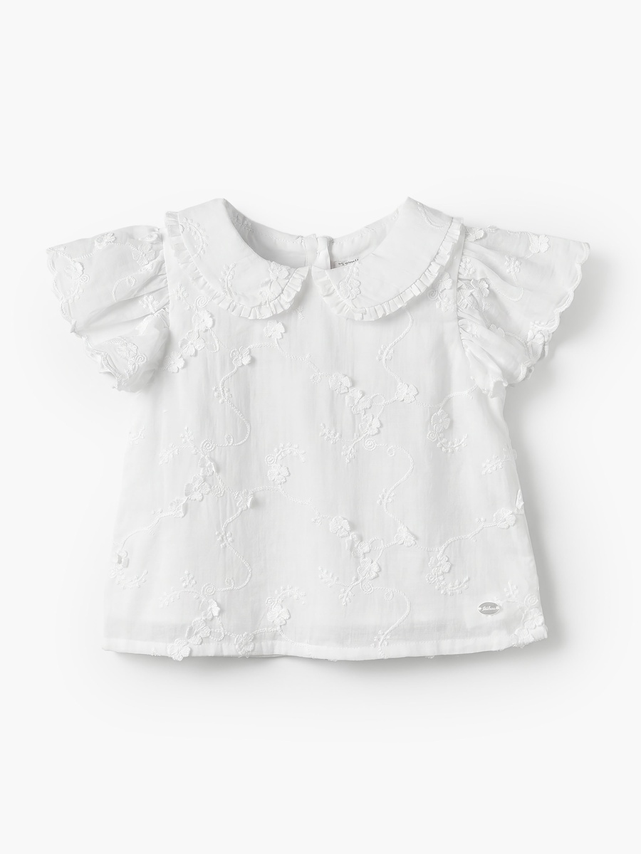 Giggles Round Neck Short Sleeves Top and Pants Set with Floral Embroidery