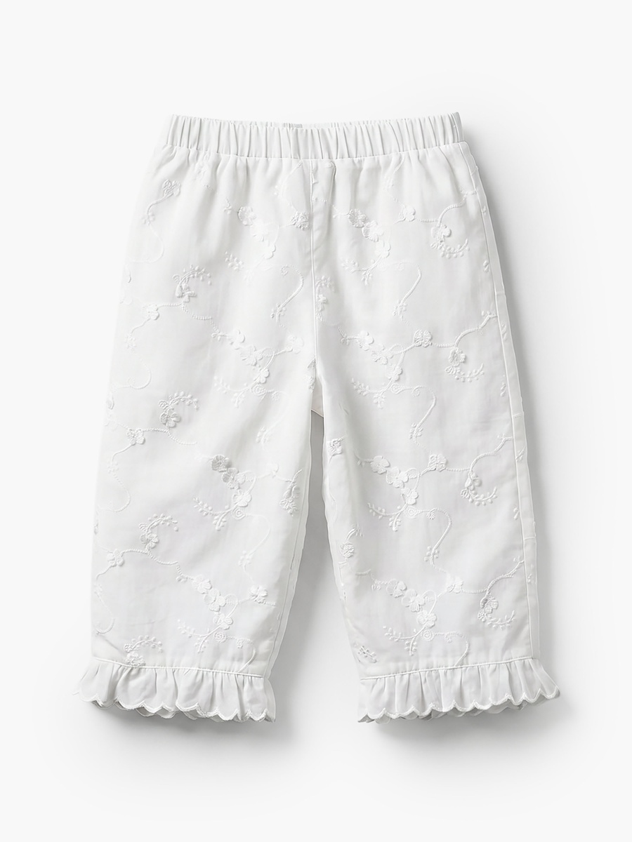Giggles Round Neck Short Sleeves Top and Pants Set with Floral Embroidery