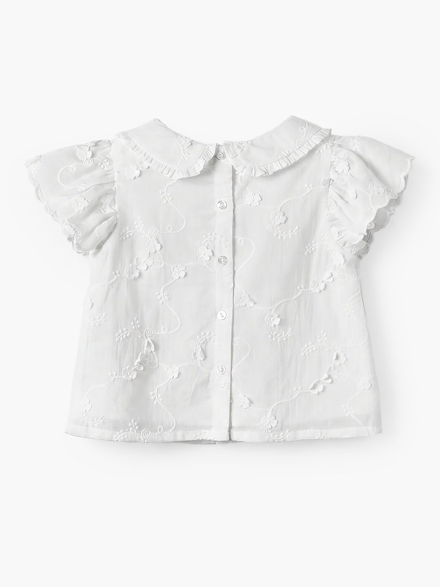 Giggles Round Neck Short Sleeves Top and Pants Set with Floral Embroidery