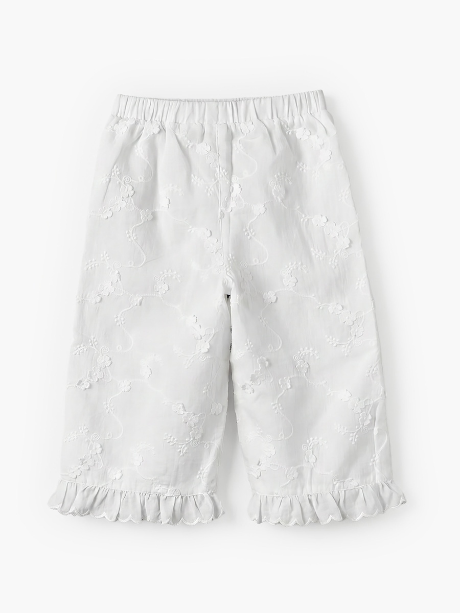 Giggles Round Neck Short Sleeves Top and Pants Set with Floral Embroidery