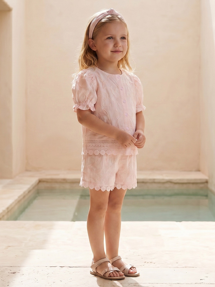 Eligo Round Neck Short Sleeves Top and Shorts Set with Embroidery