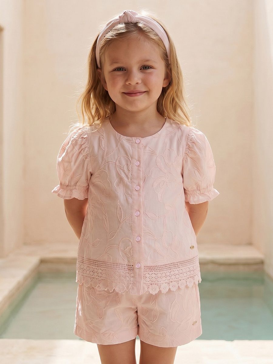 Eligo Round Neck Short Sleeves Top and Shorts Set with Embroidery