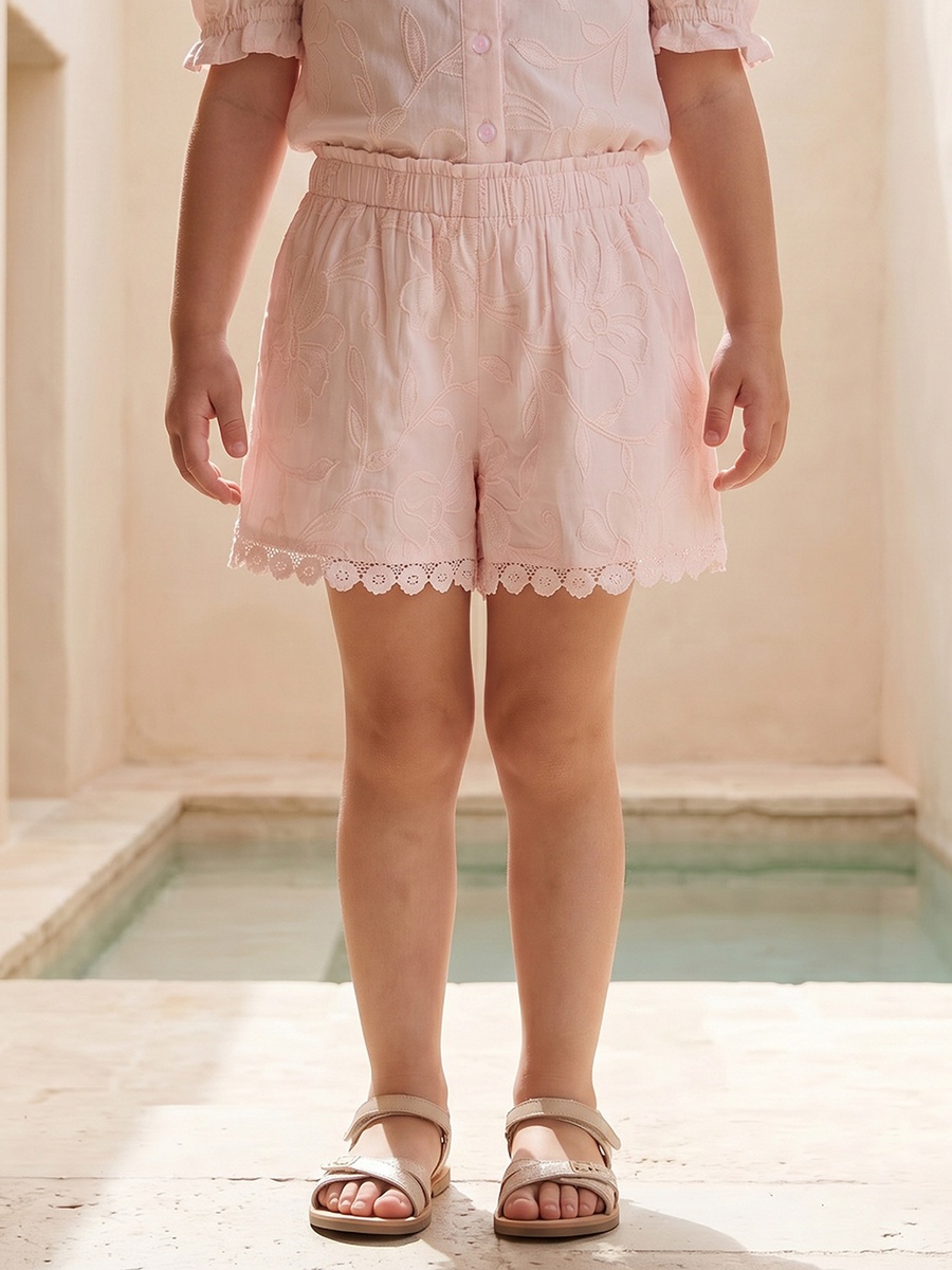 Eligo Round Neck Short Sleeves Top and Shorts Set with Embroidery