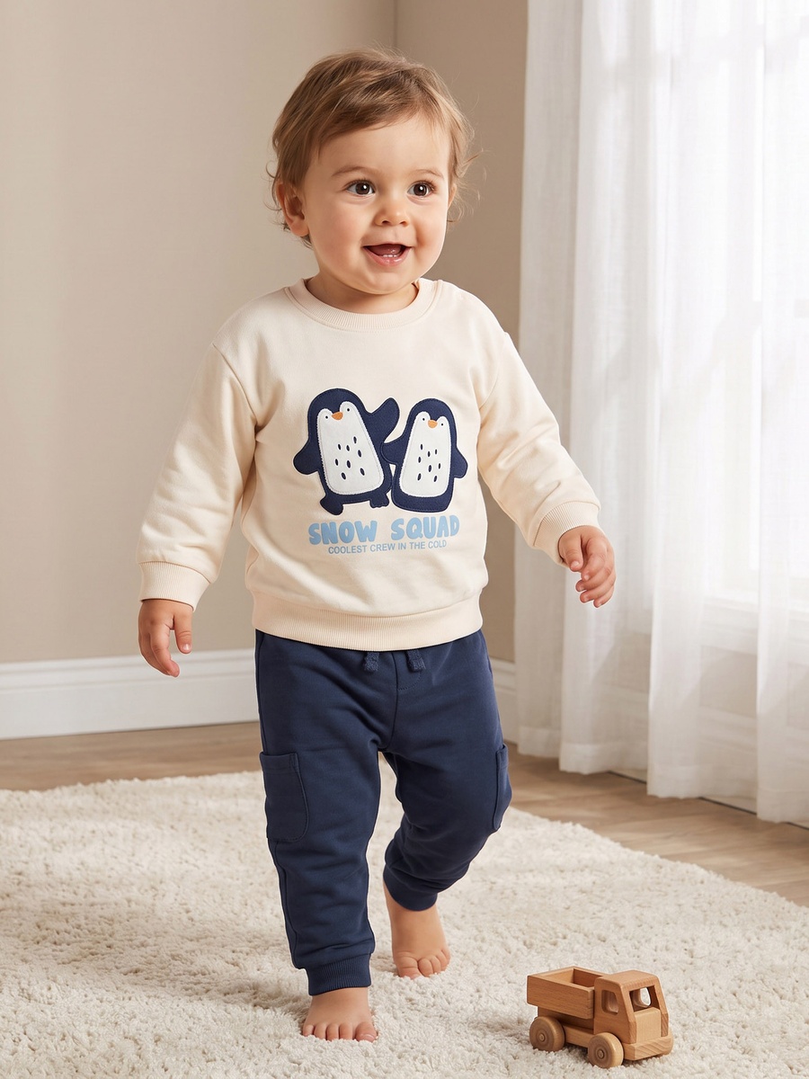 Juniors Crew Neck Long Sleeves Sweatshirt and Joggers Set with Woodland Applique