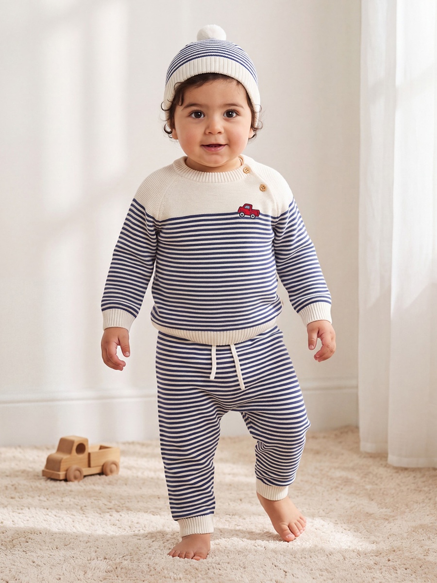 Juniors Crew Neck Long Sleeves Sweater and Joggers Set with Stripes