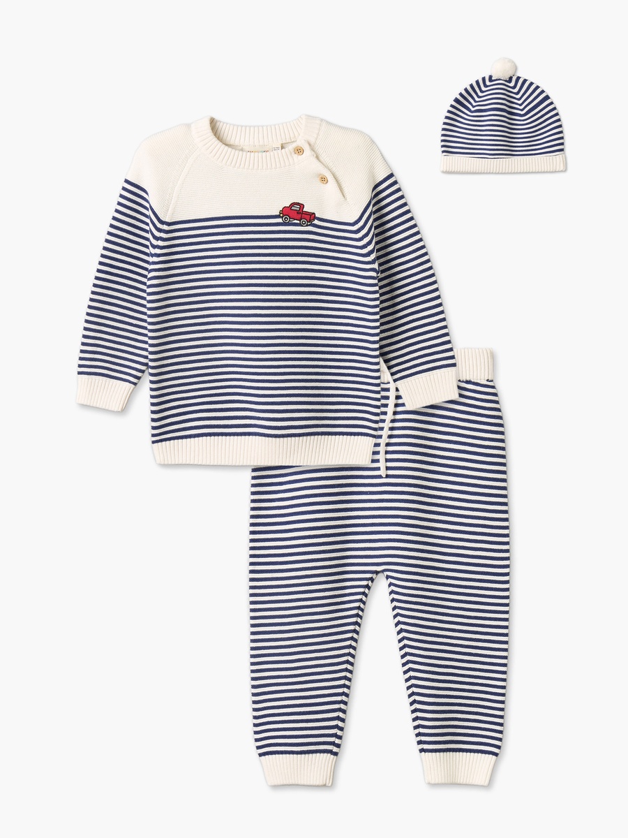 Juniors Crew Neck Long Sleeves Sweater and Joggers Set with Stripes