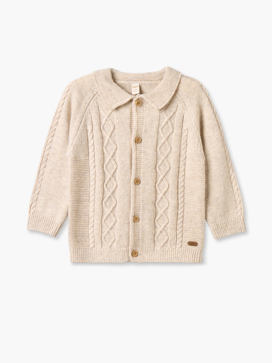 Giggles Collared Long Sleeves Cardigan and Jogger Set with Knitted Texture