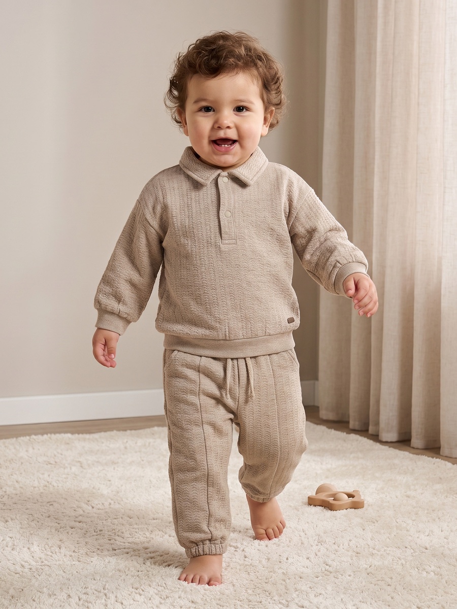 Giggles Collared Long Sleeves Sweatshirt and Joggers Set with Half Button Placket
