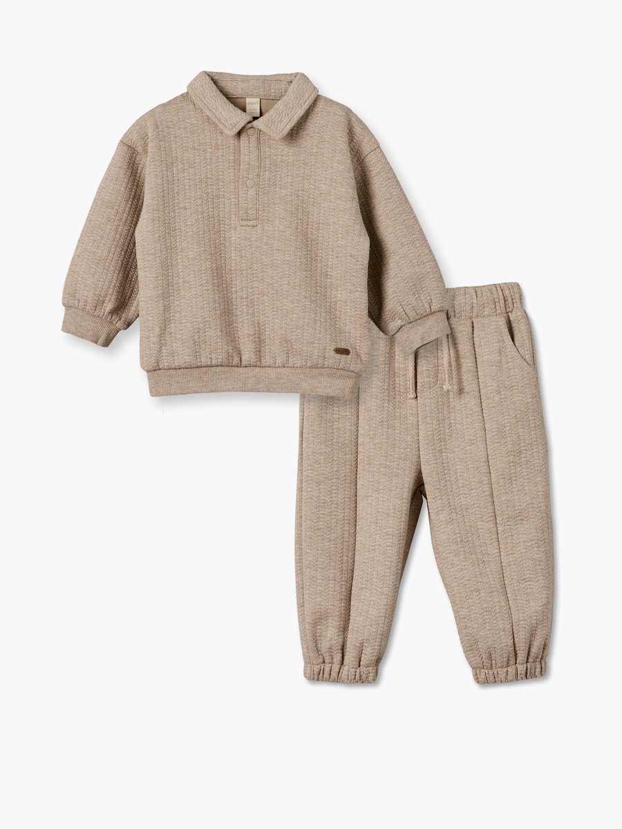 Giggles Collared Long Sleeves Sweatshirt and Joggers Set with Half Button Placket