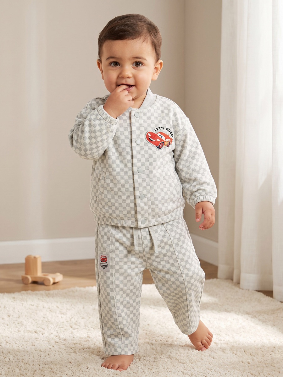 Disney V-neck Long Sleeves Cardigan and Pants Set with Cars Print