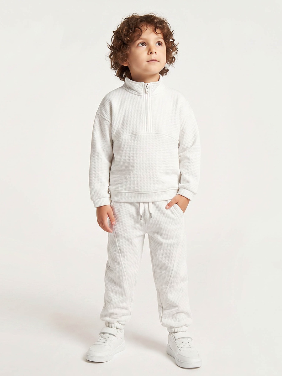 Juniors High Neck Long Sleeves Sweatshirt and Joggers Set with Waffle Textured