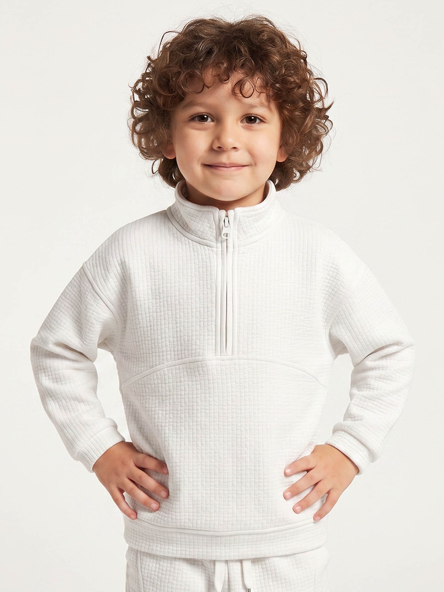 Juniors High Neck Long Sleeves Sweatshirt and Joggers Set with Waffle Textured