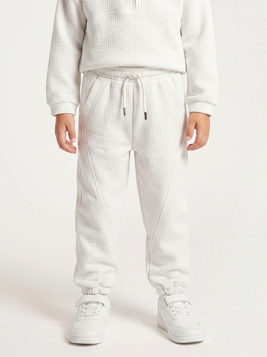 Juniors High Neck Long Sleeves Sweatshirt and Joggers Set with Waffle Textured