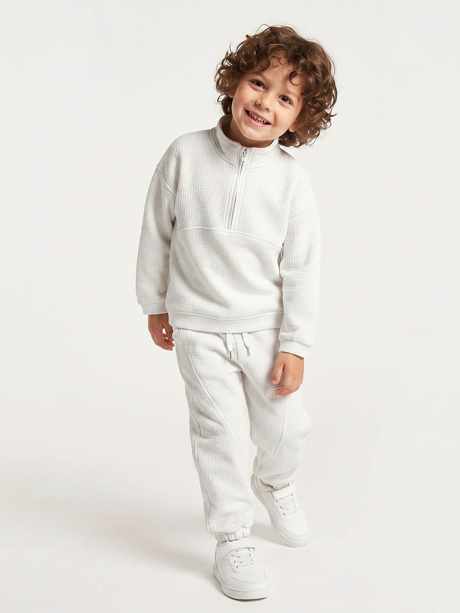 Juniors High Neck Long Sleeves Sweatshirt and Joggers Set with Waffle Textured