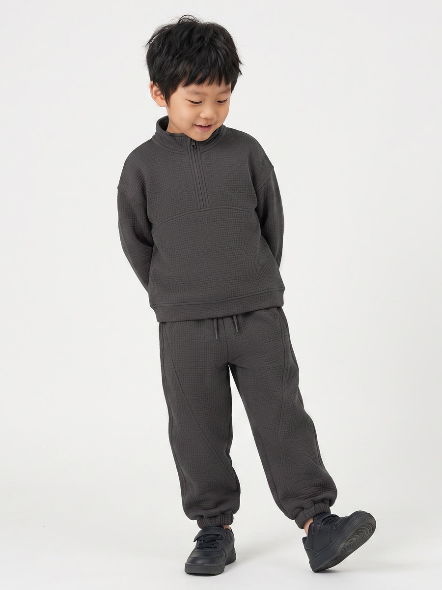 Juniors High Neck Long Sleeves Sweatshirt and Joggers Set with Waffle Textured