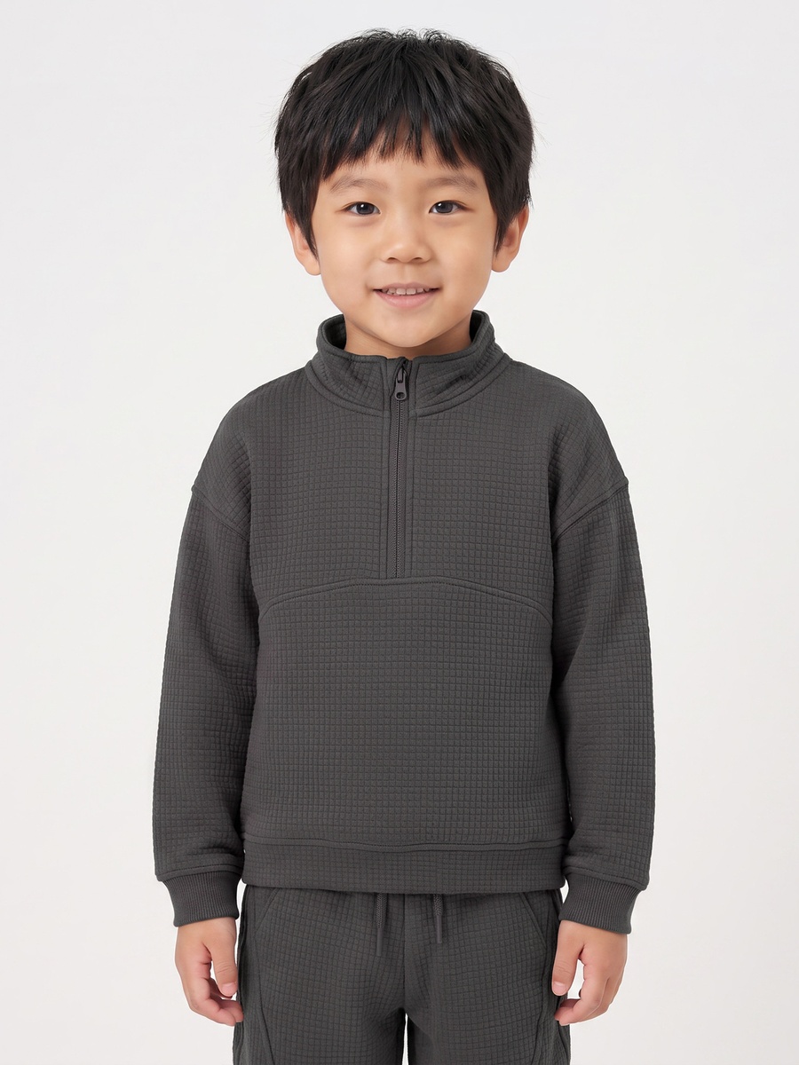 Juniors High Neck Long Sleeves Sweatshirt and Joggers Set with Waffle Textured