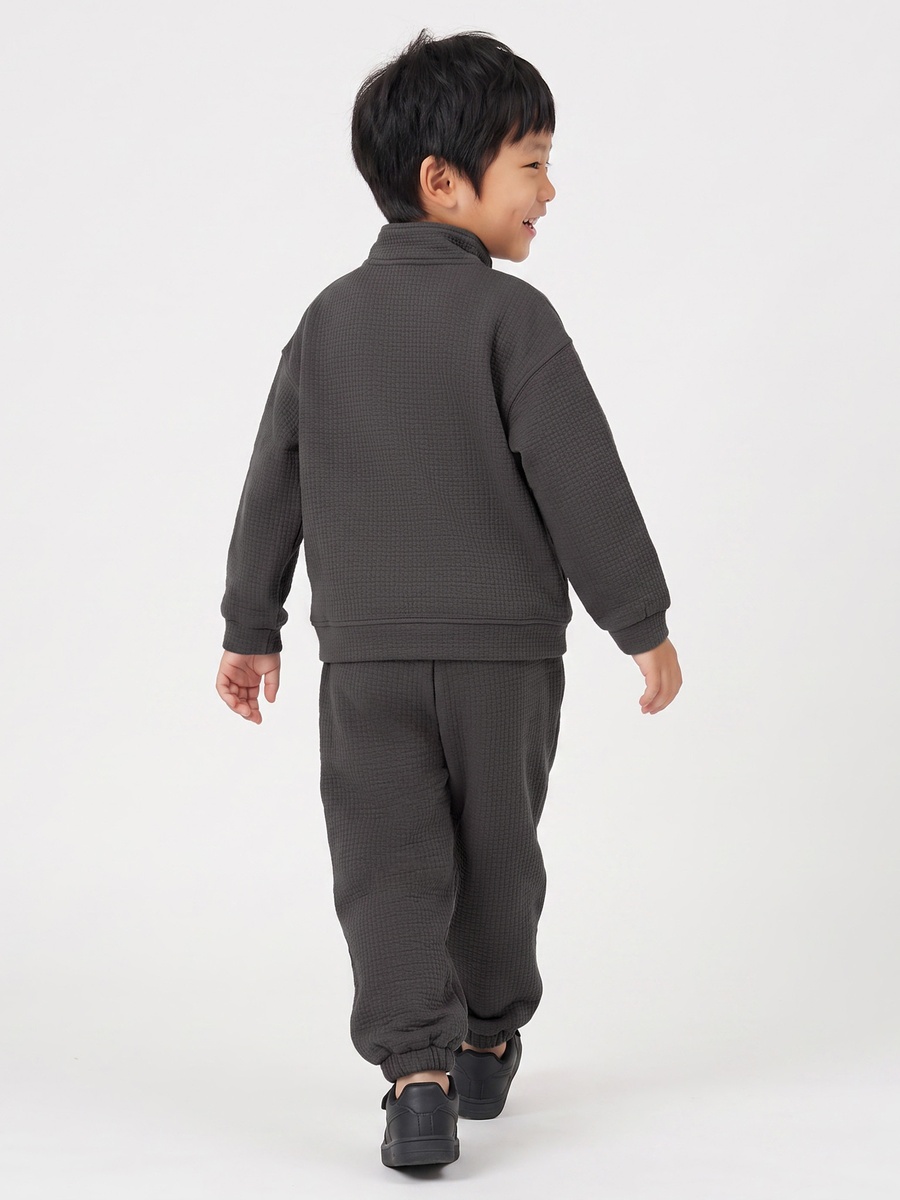 Juniors High Neck Long Sleeves Sweatshirt and Joggers Set with Waffle Textured