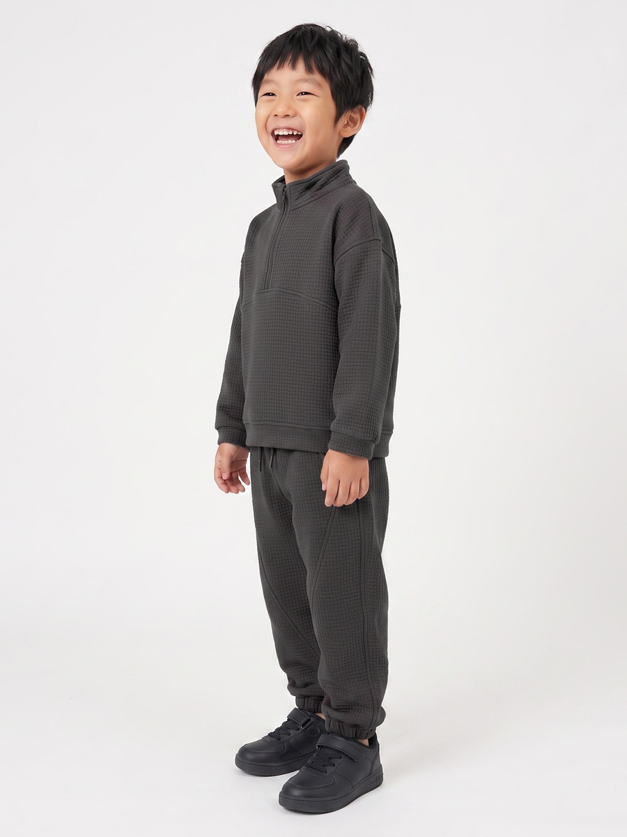 Juniors High Neck Long Sleeves Sweatshirt and Joggers Set with Waffle Textured