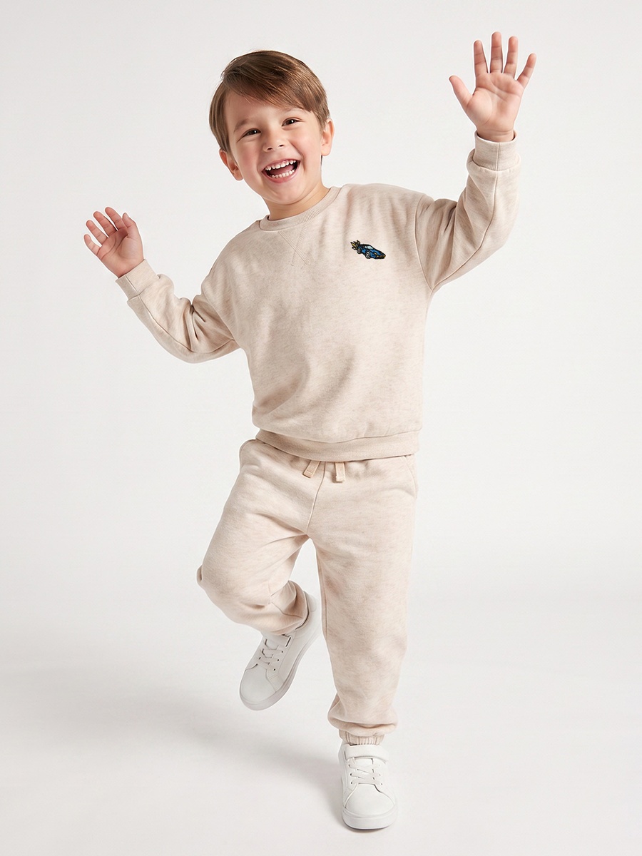 Juniors Crew Neck Long Sleeves Sweatshirt and Joggers Set with Embroidery
