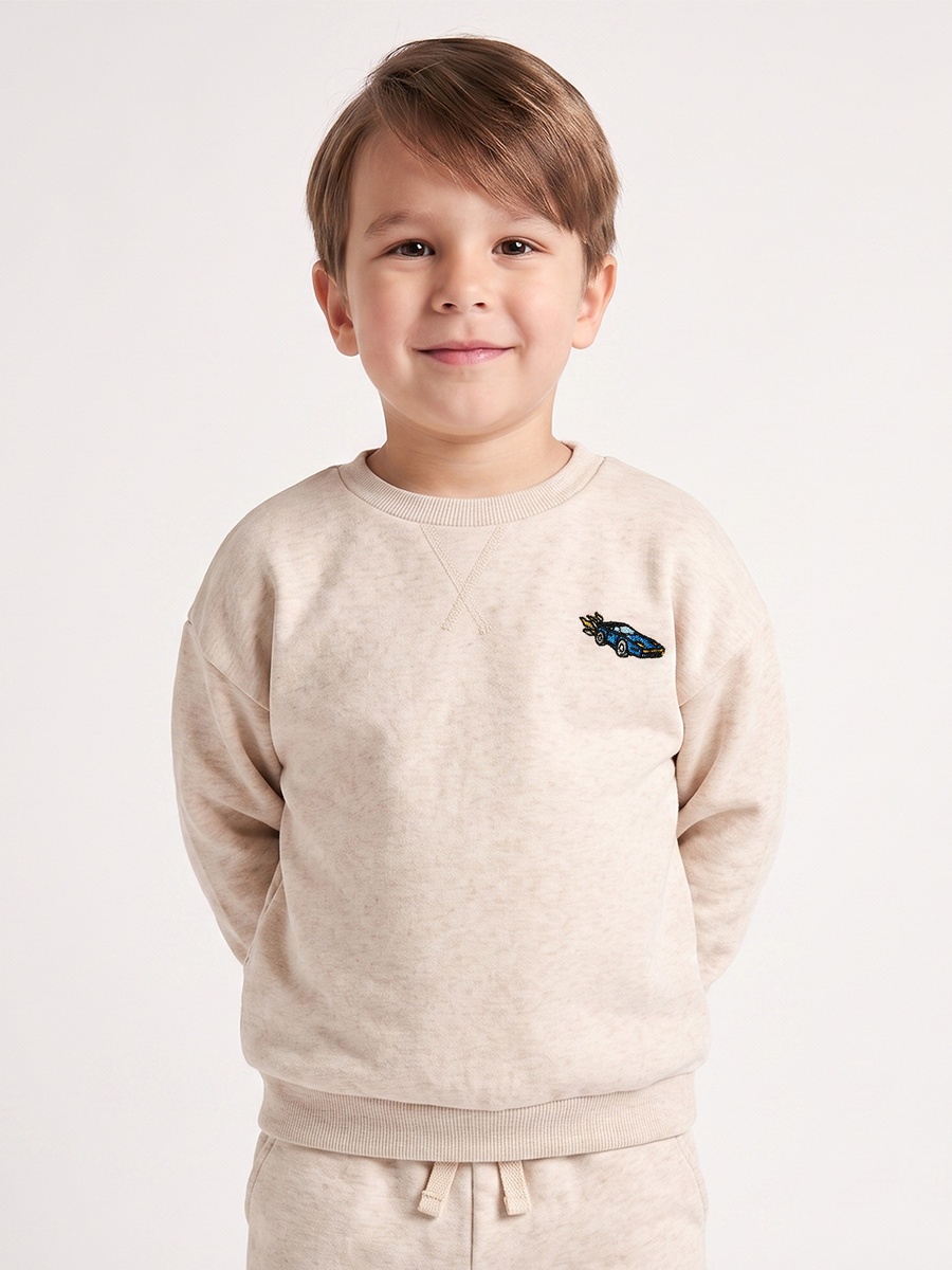 Juniors Crew Neck Long Sleeves Sweatshirt and Joggers Set with Embroidery