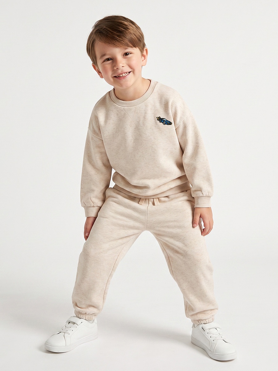 Juniors Crew Neck Long Sleeves Sweatshirt and Joggers Set with Embroidery