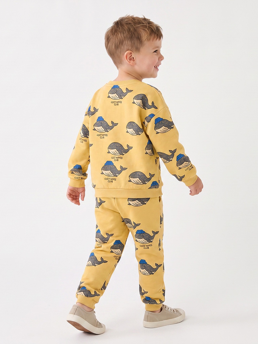 Juniors Crew Neck Long Sleeves Sweatshirt and Joggers Set with Whale Print